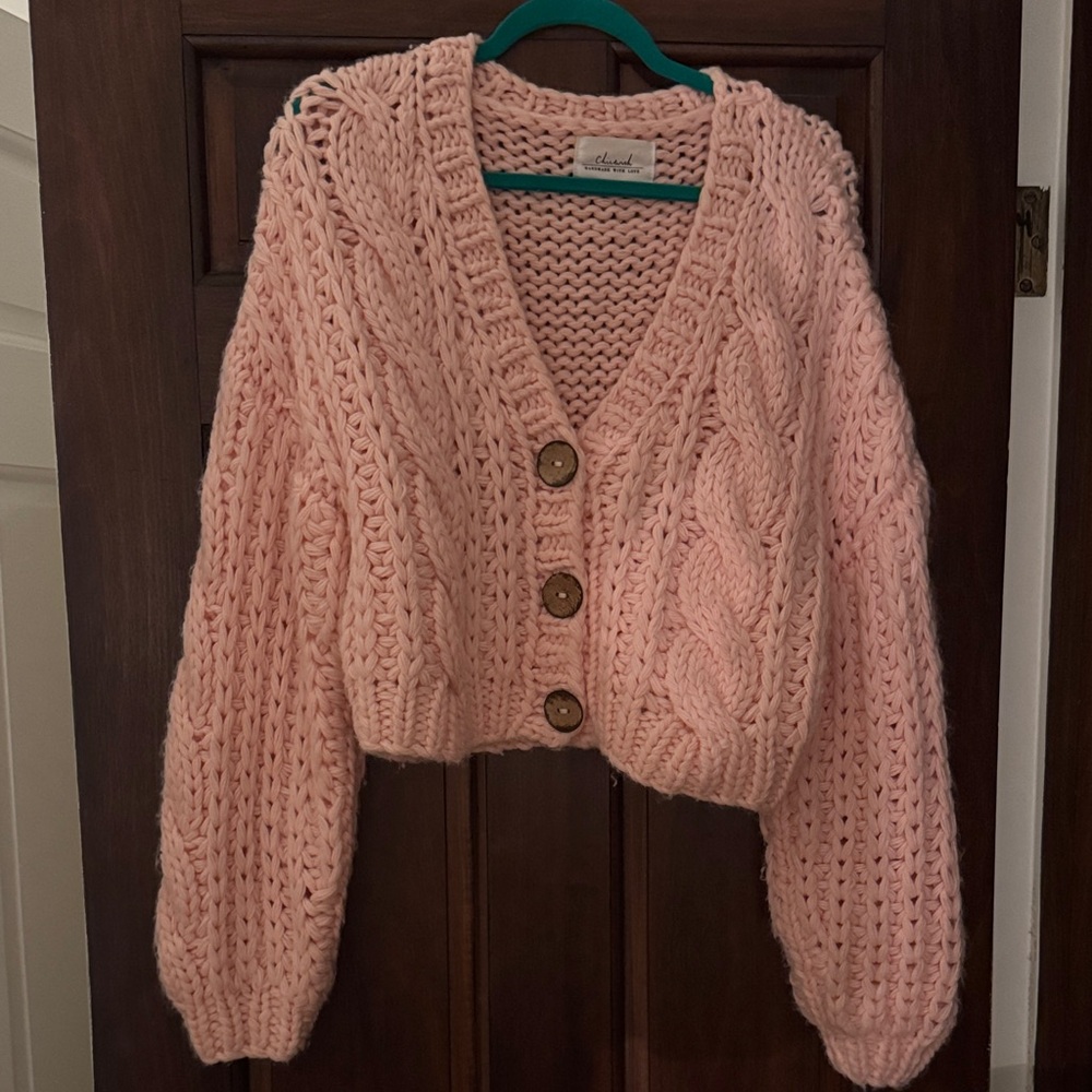 Chicwish Pink Cable Knit Cardigan